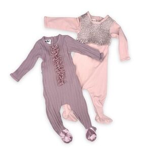 Lot of 2 Hanna Kay Pink & Mauve Baby One-Piece Size 3m